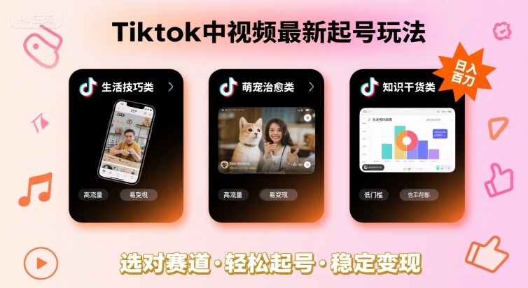 Tiktok中视频最新起号玩法，想要日入百刀，做好这几个赛道就可以了-升阶有道