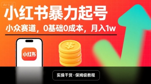 小红书暴力起号，小众赛道，0基础0成本，月入1w-升阶有道