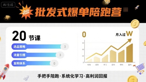 批发式爆单陪跑营，20节课带你实现批发式爆单，带你经松月入过W-升阶有道