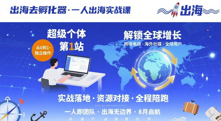 出海去孵化器，一人出海实战课，​超级个体第1站，解锁全球增长-升阶有道