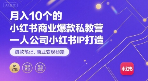 月入10个的小红书商业爆款私教营，一人公司小红书IP打造，爆款笔记，商业变现秘籍-升阶有道