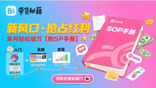 B站哔哩哔哩带货秘籍，新风口，抢占红利，单月轻松破万【附SOP手册】-升阶有道