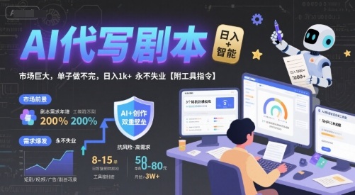 AI代写剧本，市场巨大，单子做不完，日入1k+ 永不失业【附工具指令】-升阶有道