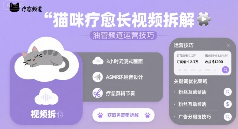 猫咪疗愈长视频拆解 &油管频道运营技巧-升阶有道