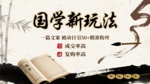 国学新玩法:一篇文案  被动日引50+精准粉丝成交率高  复购率高-升阶有道