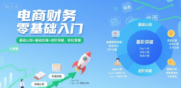 电商财务零基础入门，基础认知+基础实操+进阶突破，轻松掌握-升阶有道