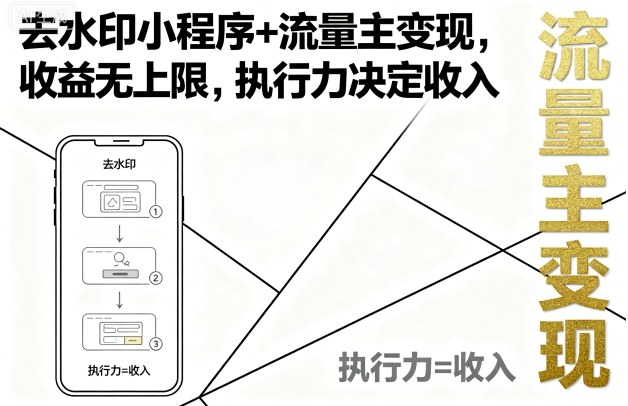 去水印小程序+流量主变现，收益无上限，执行力决定收入-升阶有道