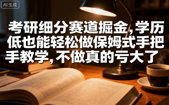 考研细分赛道掘金，日入1k+，学历低也能轻松做保姆式手把手教学，不做真的亏大了【揭秘】-升阶有道