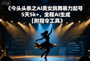 今日头条之AI美女跳舞暴力起号,5天1k+,全程AI生成【附指令工具】-升阶有道