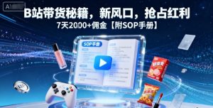 B站带货秘籍,新风口,抢占红利,7天2k+佣金【附SOP手册】-升阶有道