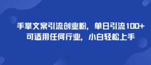 手掌文案引流创业粉,单日引流100+,可适用任何行业,小白轻松上手-升阶有道