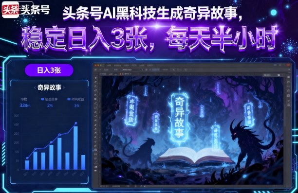 头条号AI黑科技生成奇异故事，稳定日入3张，每天半小时-升阶有道