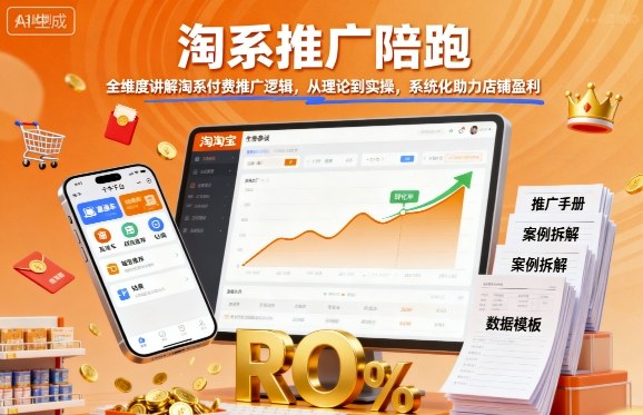 淘系推广陪跑，全维度讲解淘系付费推广逻辑，从理论到实操，系统化助力店铺盈利-升阶有道