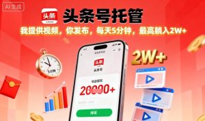 【头条号托管】我提供视频,你发布,每天5分钟,最高躺入2W+【揭秘】-升阶有道