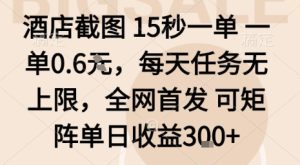 酒店截图15秒一单,一单0.6米,每天任务无上限,全网首发可矩阵单日收益3张【揭秘】-升阶有道