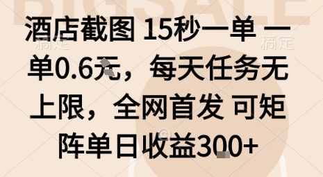 酒店截图15秒一单，一单0.6米，每天任务无上限，全网首发可矩阵单日收益3张【揭秘】-升阶有道