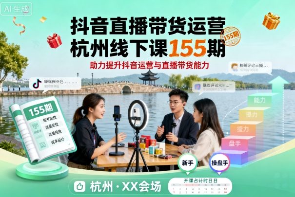 抖音直播带货运营杭州线下课155期，助力提升抖音运营与直播带货能力-升阶有道