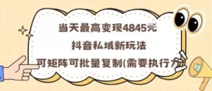 当天最高变现1k+,抖音私域新玩法,可矩阵可批量复制-升阶有道