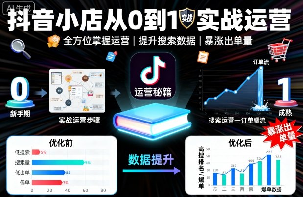 抖音小店从0到1实战运营，帮你全方位掌握小店运营，提升搜索数据与出单量-升阶有道