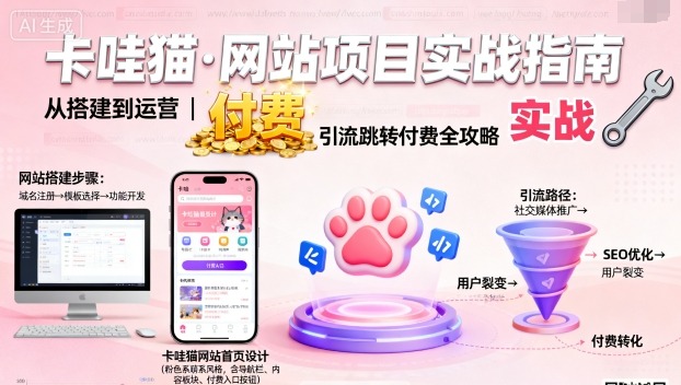 卡哇猫·网站项目，网站搭建与运营以及引流跳转付费-升阶有道