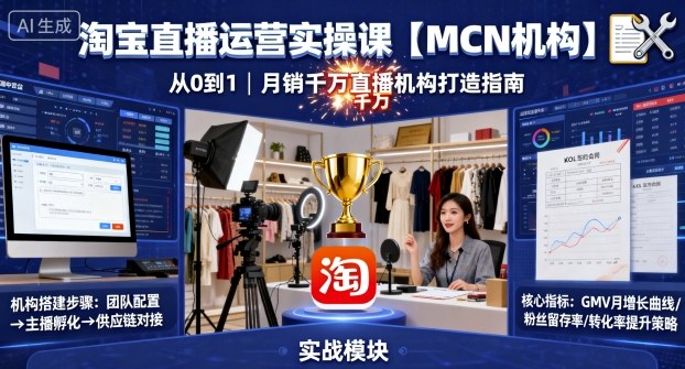 淘宝直播运营实操课【MCN机构】，从0到1做一家月销千W的直播机构-升阶有道