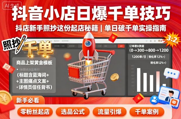 抖音小店日爆千单技巧，抖店新手照抄这份起店秘籍，单日破千单-升阶有道