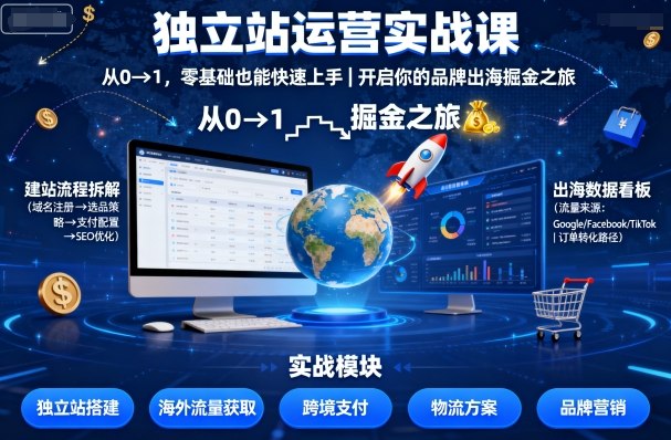 独立站运营实战课，​从0到1，零基础也能快速上手，开启你的品牌出海掘金之旅-升阶有道