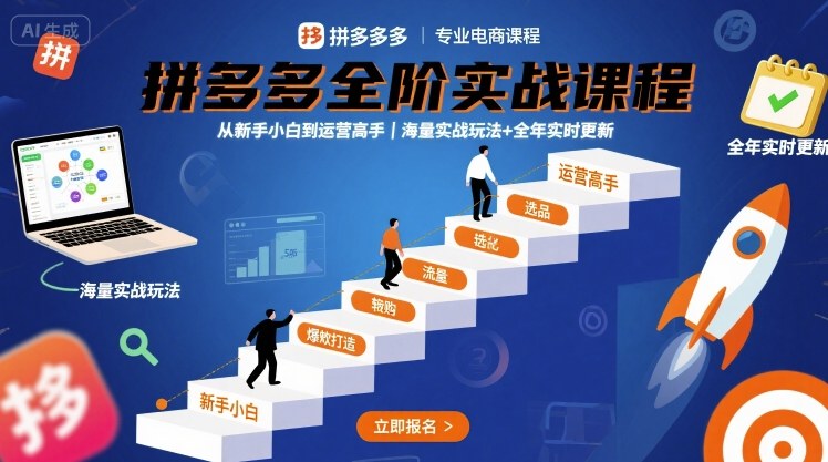 拼多多全阶实战课程，从新手小白到运营高手，海量实战玩法+全年实时更新【2025年9月更新】-升阶有道