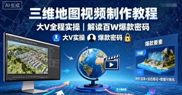 三维地图视频制作教程，大V全程实操，解读百W爆款密码-升阶有道