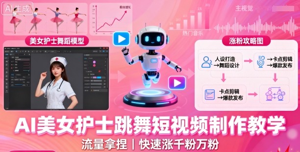 AI美女护士跳舞短视频制作教学，流量拿捏，快速涨千粉万粉【提示词+视频教程】-升阶有道