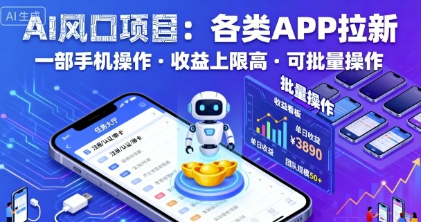 AI风口项目，各类APP拉新，一部手机就可以操作，收益上限高，可批量操作-升阶有道