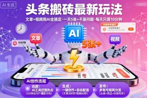 头条搬砖最新玩法,文章+视频用AI全搞定,一天5张+不是问题,每天只需10分钟-升阶有道