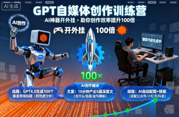 GPT自媒体创作训练营：AI神器开外挂，助你创作效率提升100倍-升阶有道