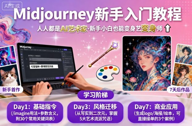 midjourney新手入门教程：人人都是AI艺术家，新手小白也能变身艺术大师-升阶有道