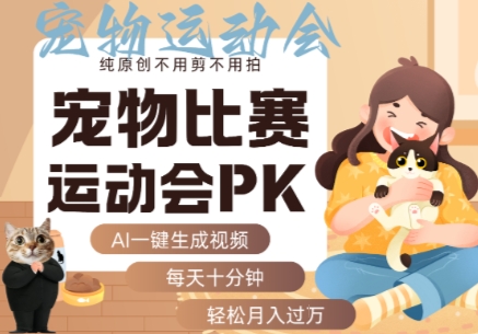 AI一键生成宠物比赛运动会PK视频，纯原创不用剪不用拍，每天十分钟，轻松月入过1W+-升阶有道