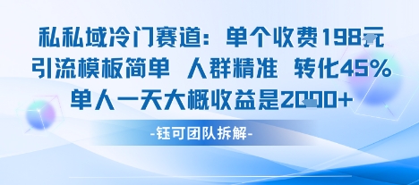 私域冷门赛道单个收费198米引流模板简单人群精准 45%的转化率单人一天大概收益多张-升阶有道
