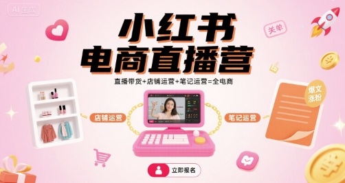 小红书电商直播营，直播带货+店铺运营+笔记运营=全电商-升阶有道