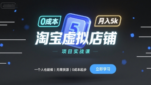 淘宝虚拟店铺项目实战课，一个人也能做，无需货源、0成本起步，月入5k-升阶有道