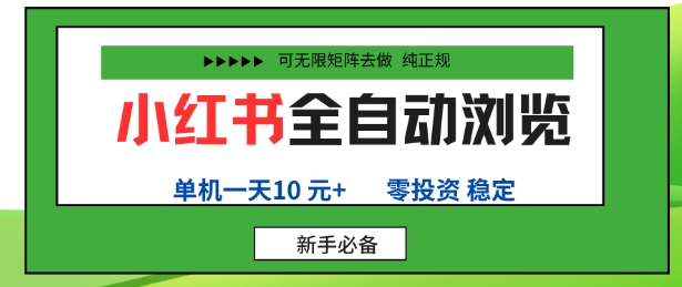 小红书全自动浏览项目，零投资，全程手机去跑，单账号一天10米+，可无限矩阵去做【揭秘】-升阶有道