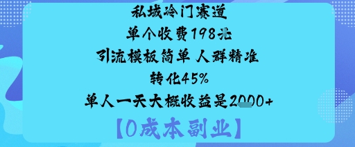 私域冷门赛道:单个收费198米引流模板简单人群精准转化45%单人一天大概收益是1k+-升阶有道