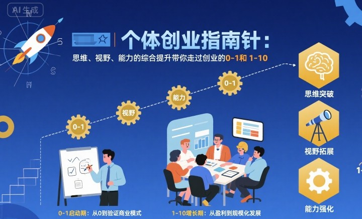 个体创业指南针，思维、视野、能力的综合提升带你走过创业的0-1和1-10【音频】-升阶有道