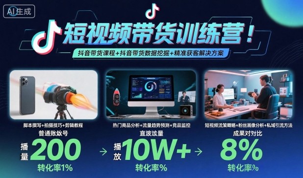 短视频带货训练营，抖音带货课程+抖音带货数据挖掘+精准获客解决方案-升阶有道