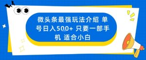 微头条最强玩法介绍一个号日入5张+只要一部手机适合小白-升阶有道