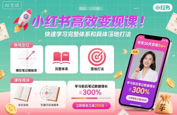 小红书高效变现课，快速学习小红书完整体系和具体落地打法-升阶有道