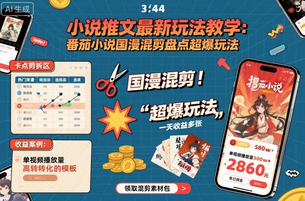 小说推文最新玩法教学，番茄小说国漫混剪盘点超爆玩法，全程干货，一天收益多张-升阶有道