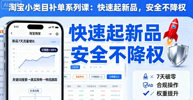 淘宝小类目补单系列课，快速起新品，安全不降权-升阶有道