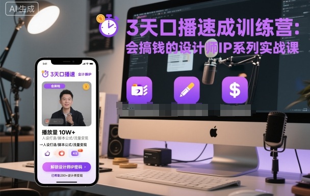3天口播速成训练营，会搞钱的设计师IP系列实战课-升阶有道
