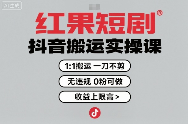 红果短剧拉新之抖音搬运实操课，1：1搬运，一刀不剪，无违规，0粉可做，收益上限高-升阶有道