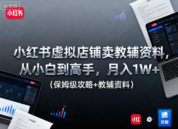 小红书虚拟店铺卖教辅资料，从小白到高手，月入1W+（保姆级攻略+教辅资料）-升阶有道