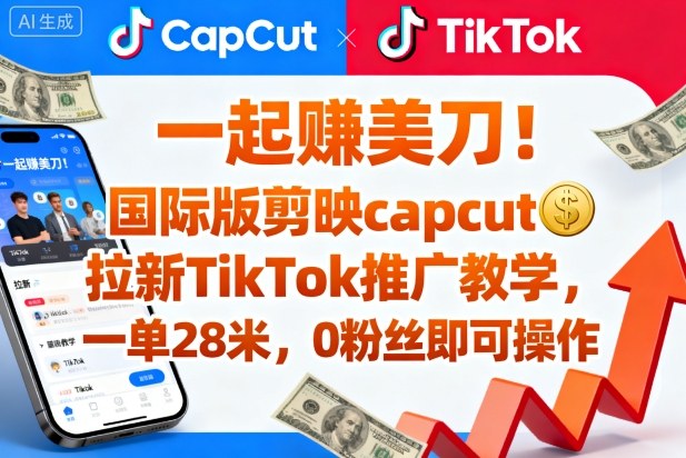 一起賺美刀！国际版剪映capcut拉新TikTok推广教学，一单28米，0粉丝即可操作（附推广入口和教学）-升阶有道